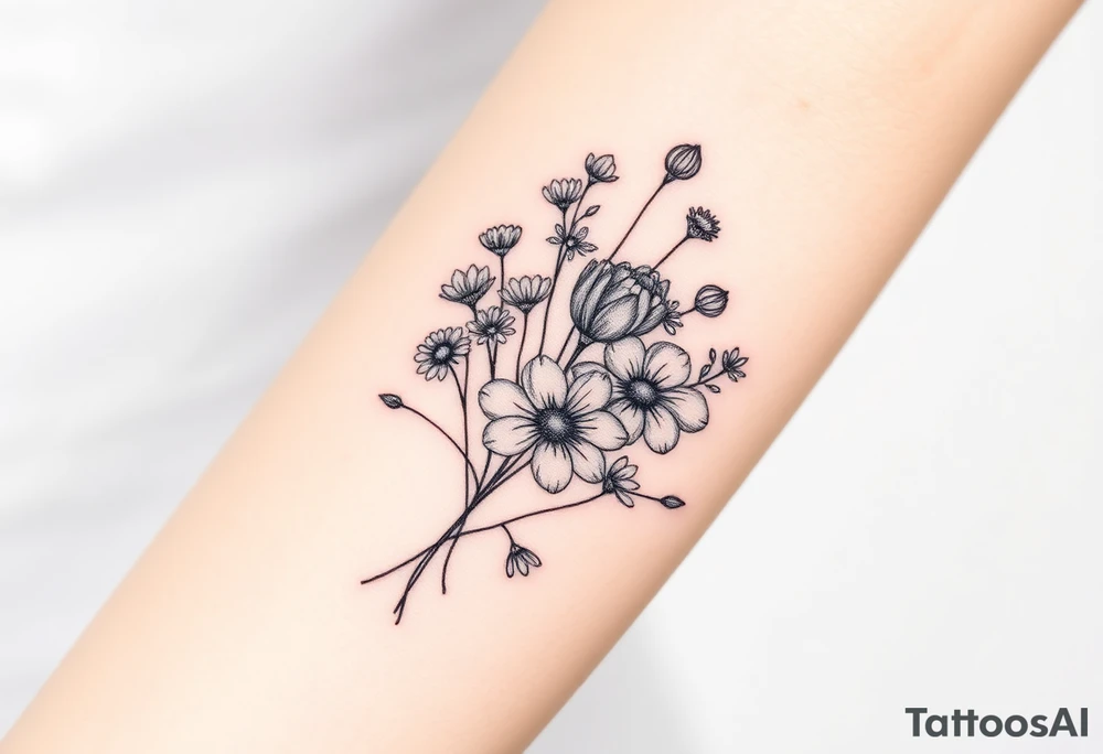 Wild flowers clustered together tattoo idea