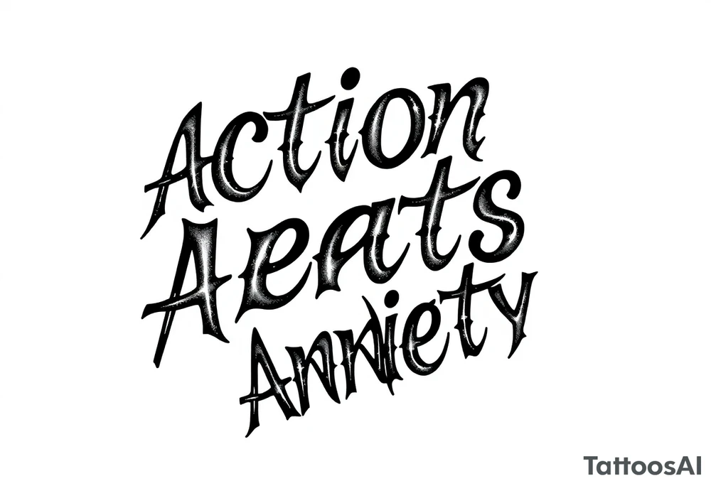 the words 
action beats anxiety with a cool desing tattoo idea