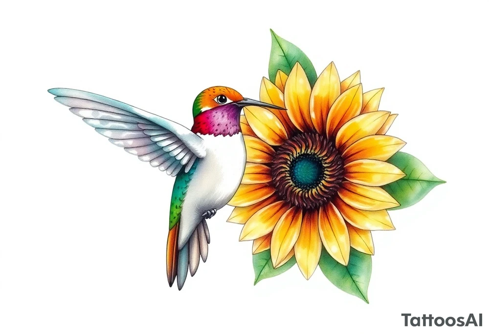 Hummingbird near a sunflower tattoo idea