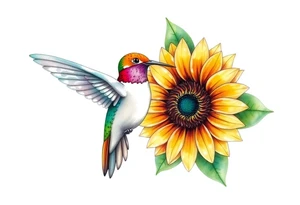 Hummingbird near a sunflower tattoo idea