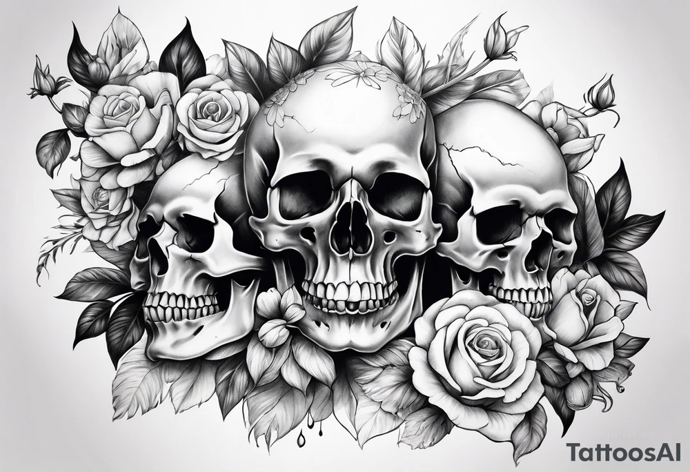 sleeve skulls and flowers tattoo idea