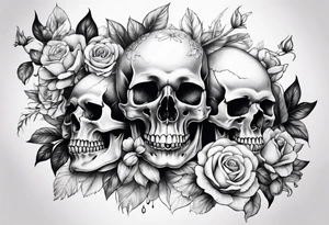 sleeve skulls and flowers tattoo idea