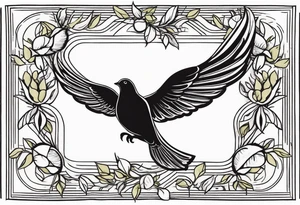 Dove soring through the air clasping an olive branch in its beak. tattoo idea