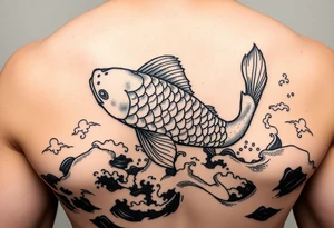 traditional koi fish swimming upstream through turbulent waves tattoo idea