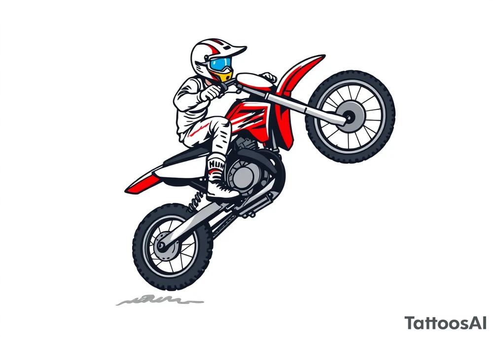 dirtbiker doing a wheelie on a honda 50 dirtbike tattoo idea