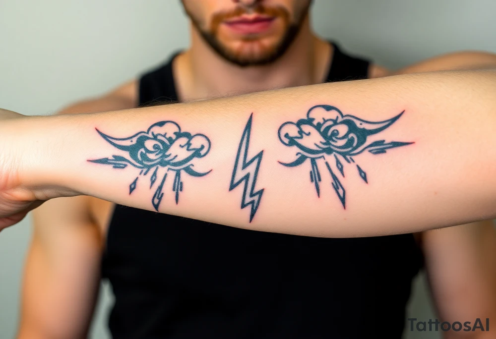 Black storm clouds with rain falling & lightning bolts striking down tattoo idea