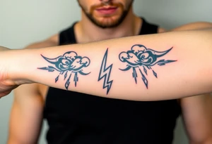 Black storm clouds with rain falling & lightning bolts striking down tattoo idea