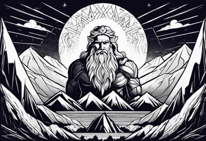 Zeus behind a Mountain View with lightning behind him tattoo idea