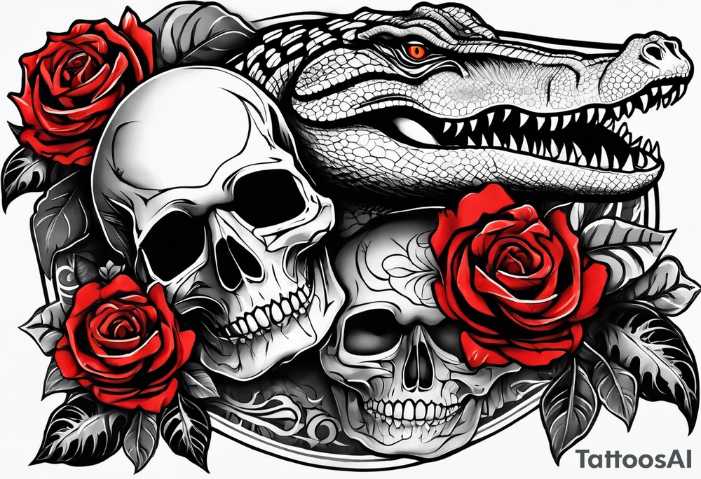 Arm sleeve with skulls alligators and roses pythons tattoo idea
