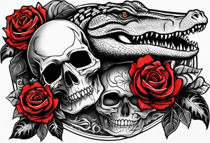 Arm sleeve with skulls alligators and roses pythons tattoo idea