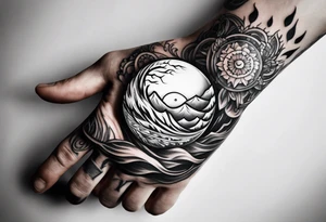 A hand holding a ball of fire tattoo idea
