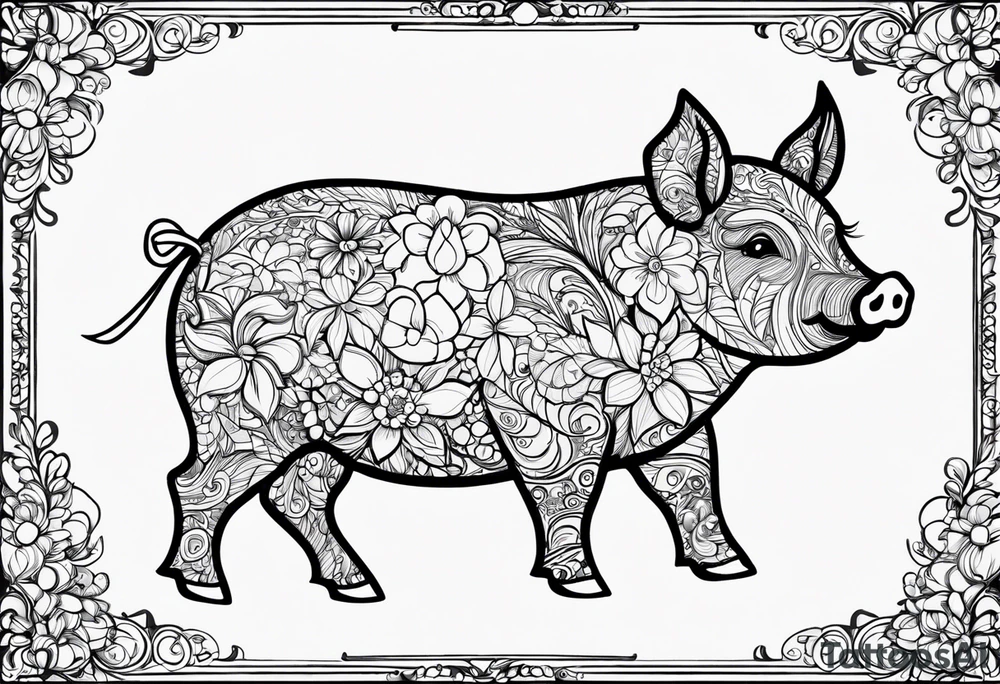 very cute happy piglet.
outline only.
black and white only.
only show the piglet. no extra lines or decoration.
no black shading.
dont make the ears too big.
draw only with very thin lines (1px)

should look like a tattoo that will only take 15 minutes to draw tattoo idea