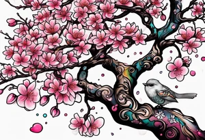 "Life Goes On" pink cherry blossoms with lots of color tattoo idea