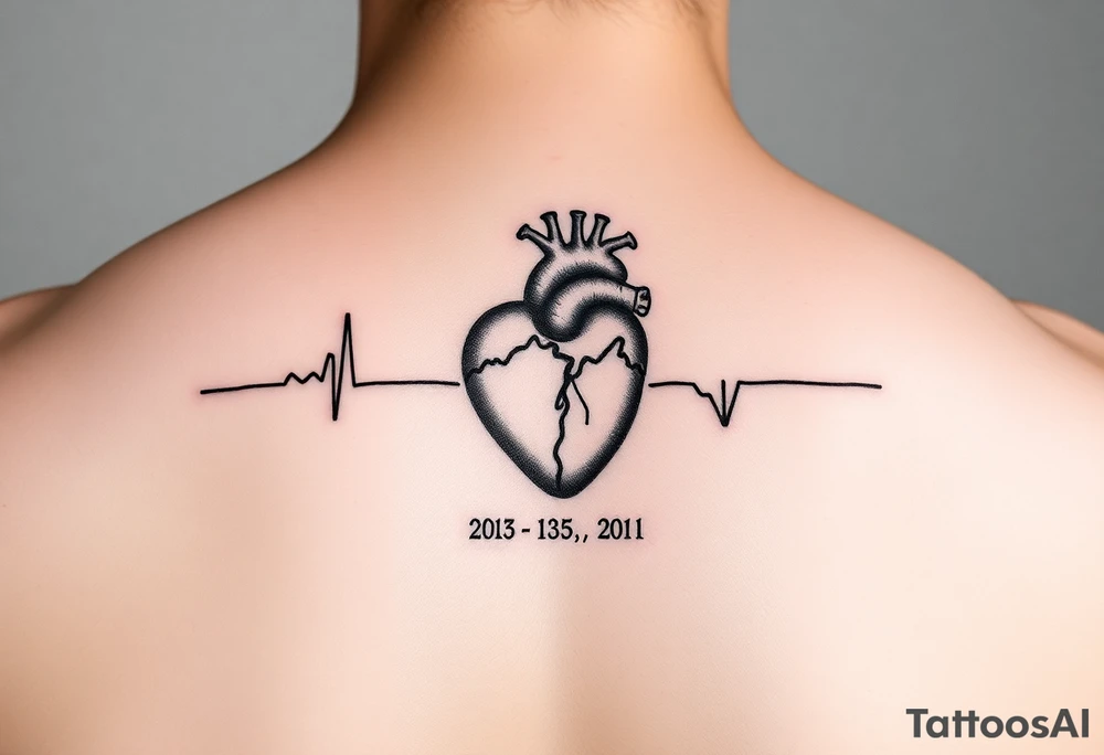 Small Heart beat with date of birth and date of death tattoo idea