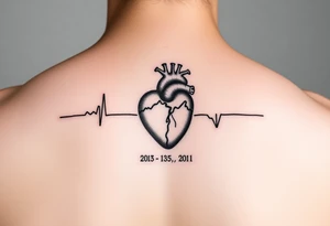 Small Heart beat with date of birth and date of death tattoo idea