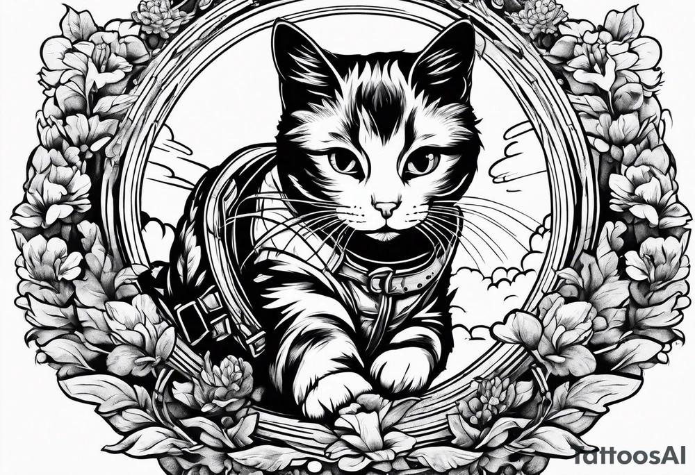 sky diving cat tattoo idea