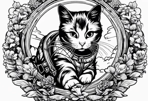sky diving cat tattoo idea