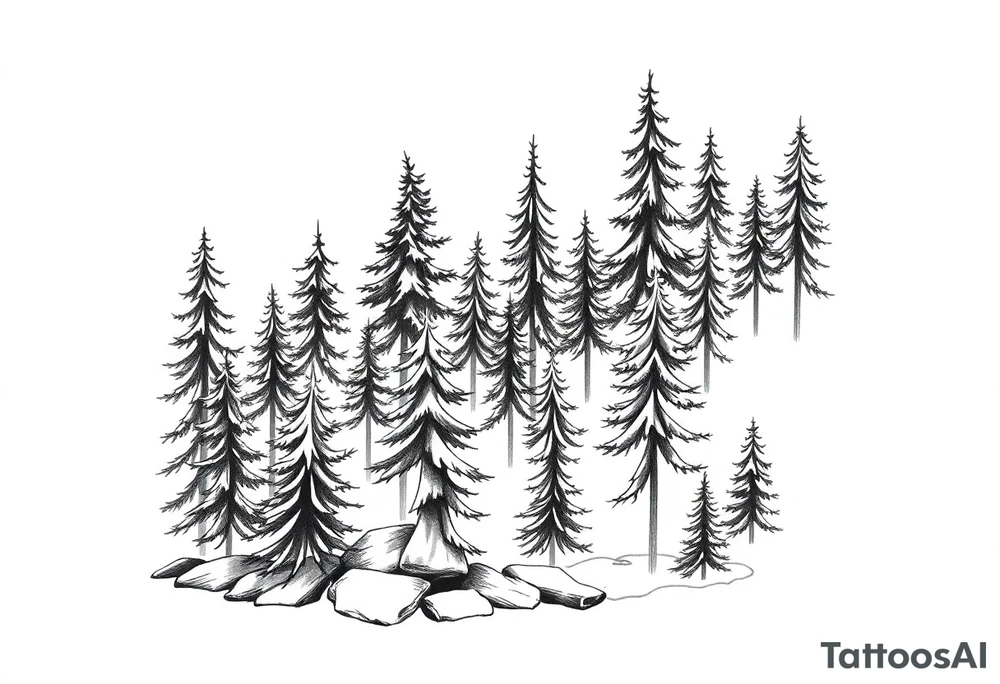 Coniferous forest tattoo sleeve black and gray tattoo idea