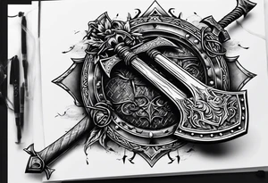 Valhalla sword shield axe barbed wire tattoo idea