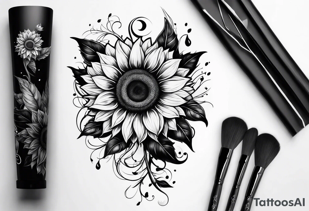 Leg sleeve sunflower tattoo idea