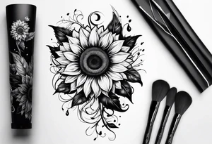 Leg sleeve sunflower tattoo idea