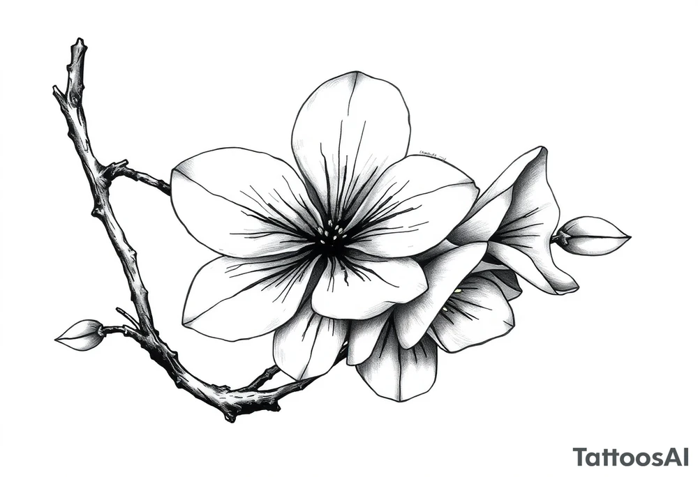 Elongated Cherry blossom with round petals tattoo idea