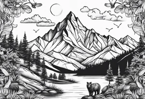 Mountains, animals, concept tattoo idea
