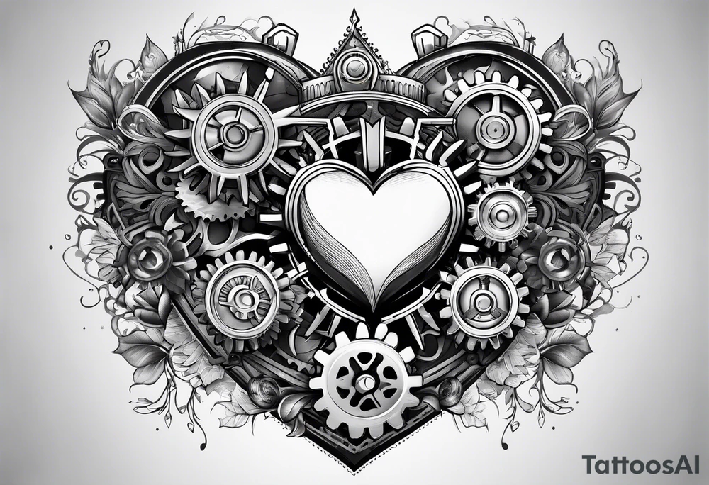 Mechanical heart with gears tattoo idea