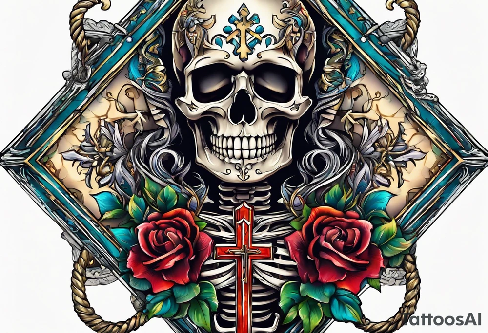 skeleton walking with a cross tattoo idea