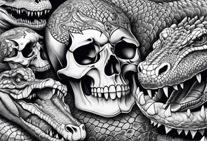 Arm sleeve with skulls alligators and  pythons tattoo idea