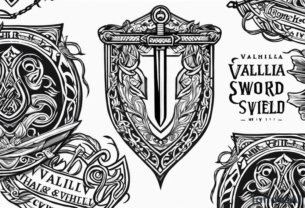 Valhalla sword fire chains shield family tattoo idea