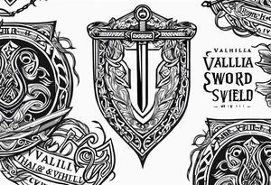 Valhalla sword  fire chains shield family tattoo idea
