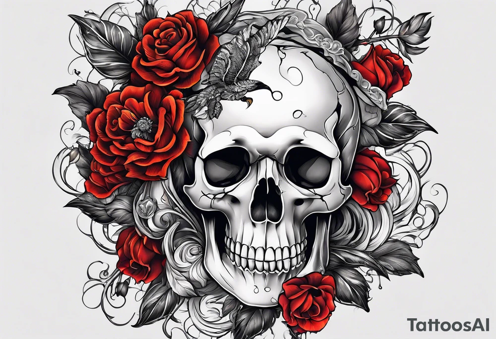 bone that fills entire arm from shoulder to fingers, pain, skulls, dead flowers tattoo idea