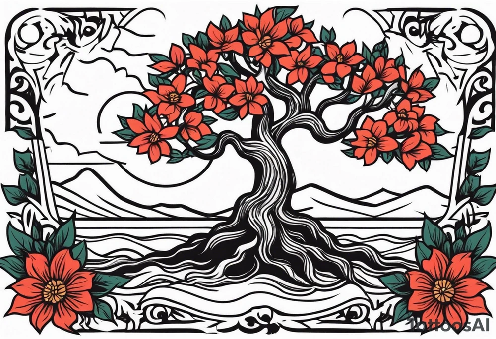 tree with roots

old school vintage simple traditional design with vintage flowers surrounding
bold color simple tattoo idea