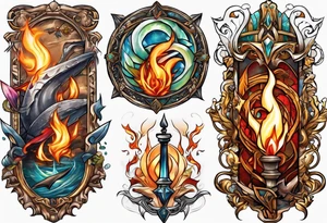 All 4 elements surrounding a broken sword tattoo idea