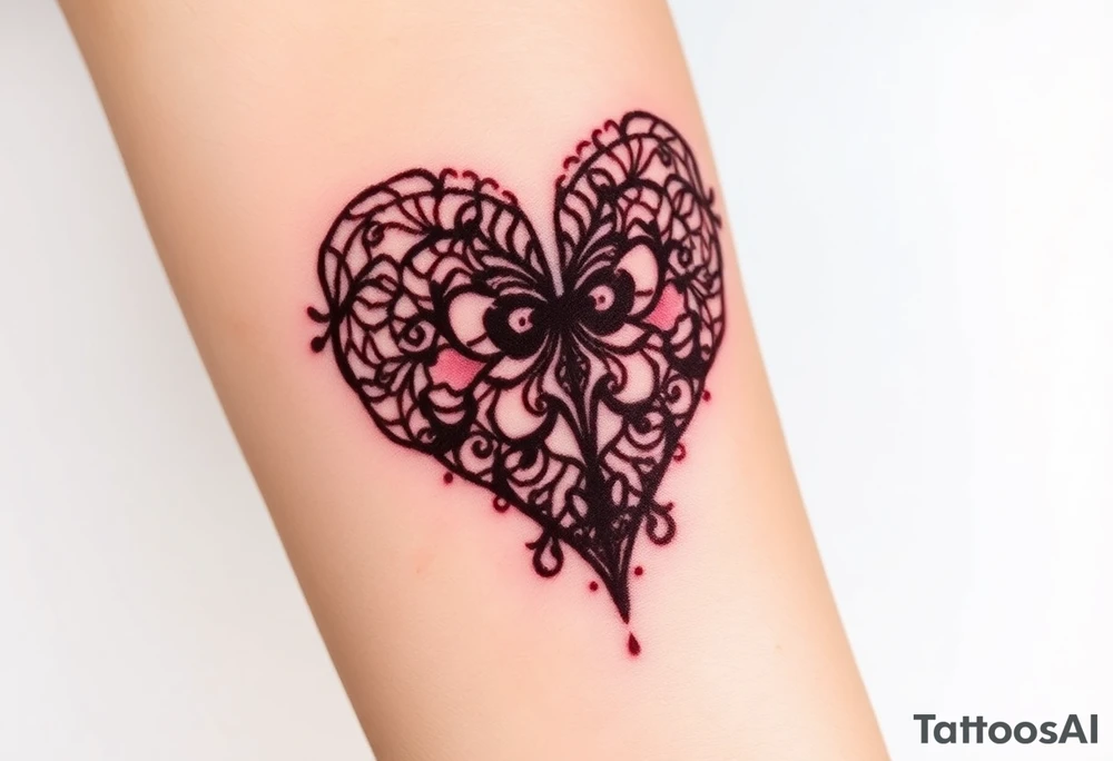 A deep burgundy lace heart, softly fading into a watercolor effect, symbolizing love and passion tattoo idea