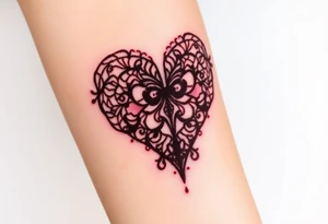 A deep burgundy lace heart, softly fading into a watercolor effect, symbolizing love and passion tattoo idea