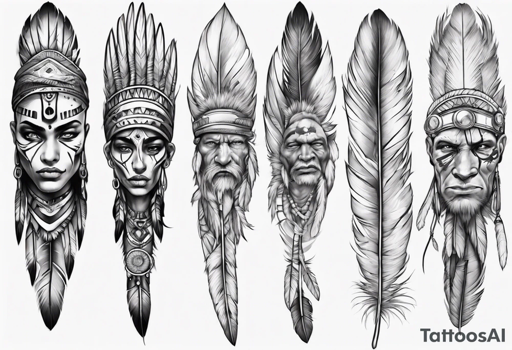 indian realistic leg sleeve with human face and feathers
and maybe some animals evil looking tattoo idea