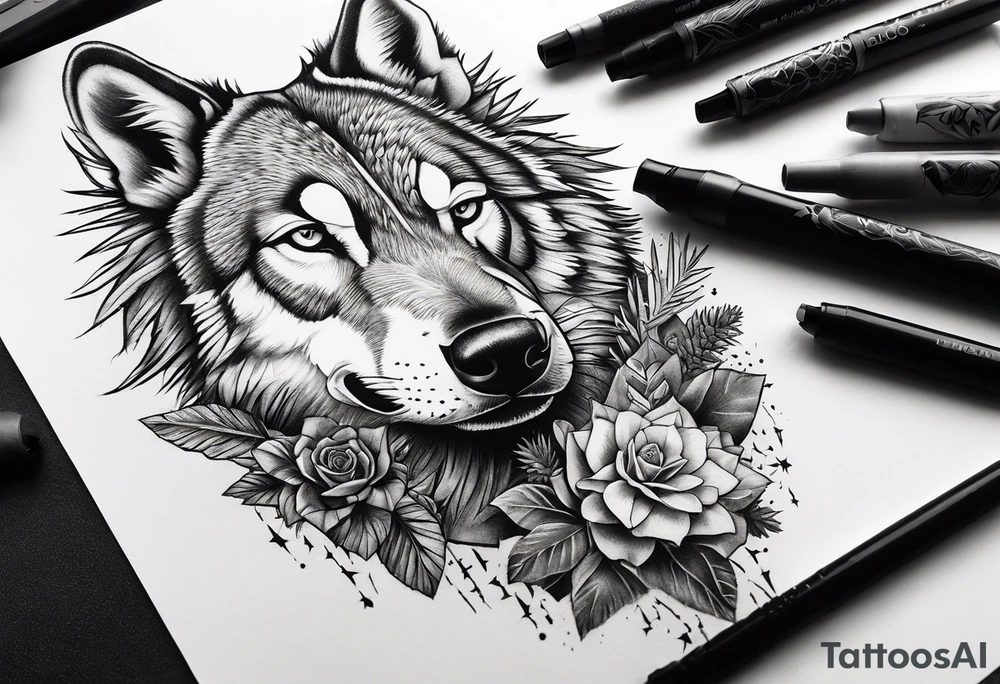 Lobo com cactos tattoo idea