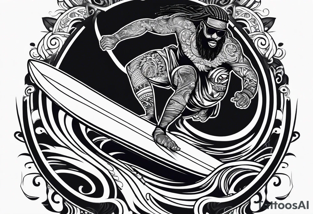 Black man surfing tattoo idea