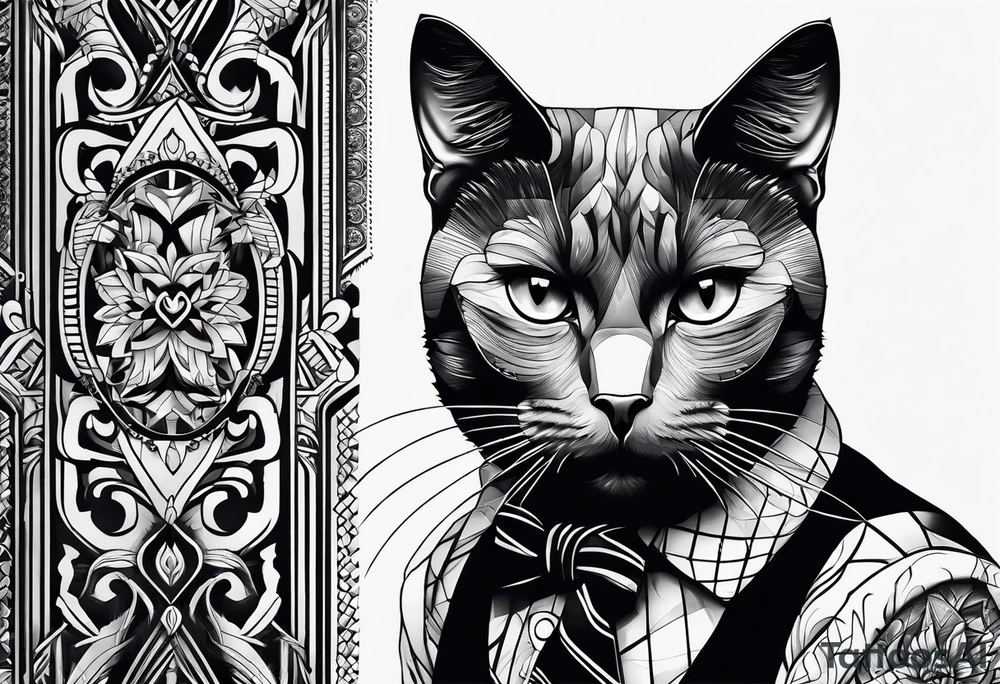 Black cat with a funny hat tattoo idea