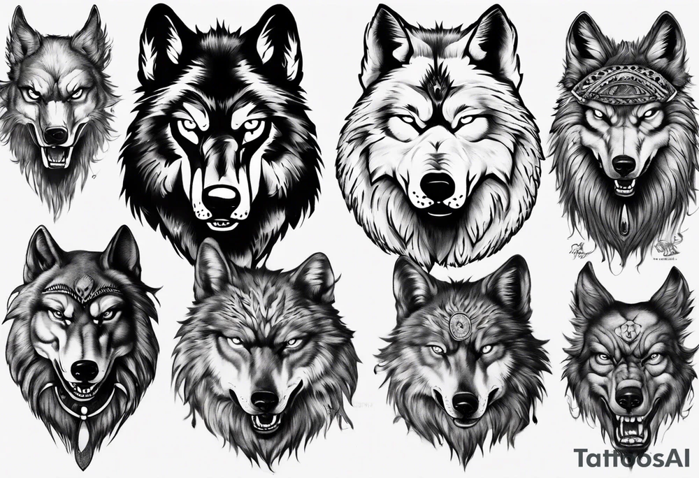 Indian Theme angry 
wolf photorealism tattoo idea