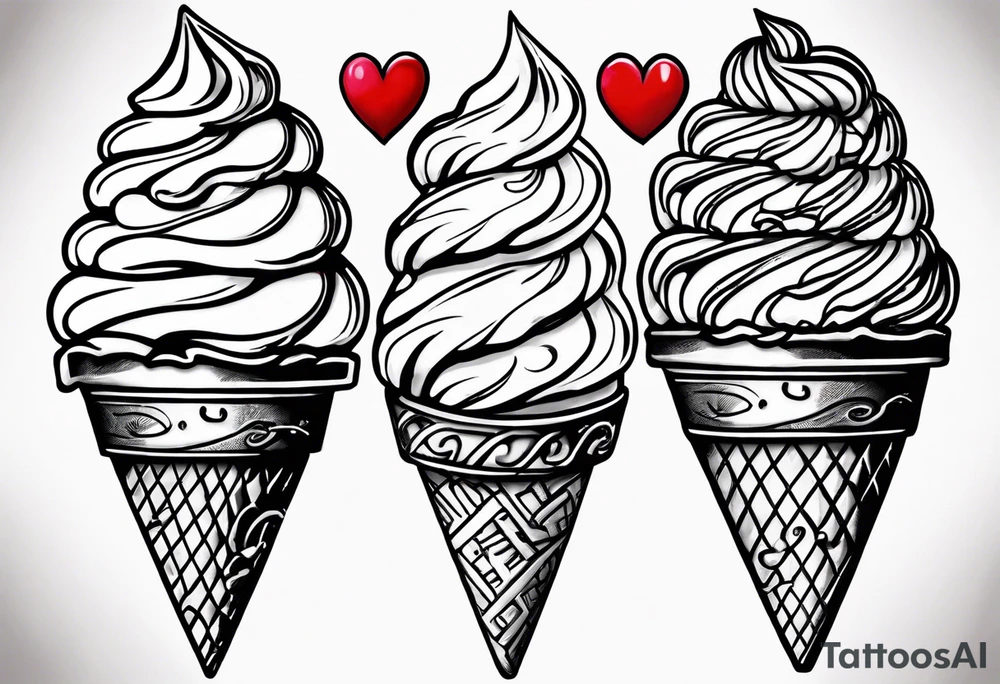 sketch chocolate chip ice cream cone with one red heart tattoo idea sketch chocolate chip ice cream cone with one red heart tattoo idea