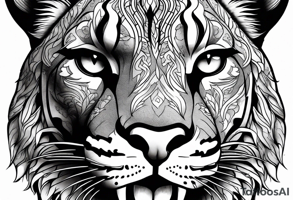 mountain lion face, teeth showing tattoo idea