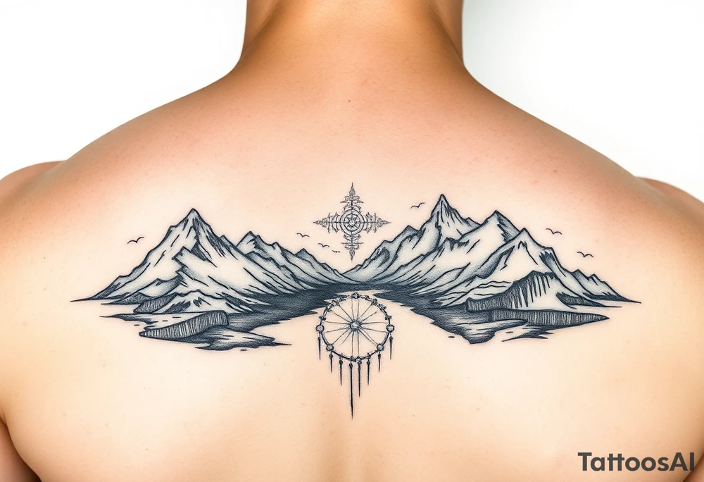 Lands and animals based on the Earth children’s series of books incorporating Neolithic people Arctic tundra mountains and a river tattoo idea
