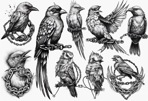 higly detailed bird breaking free from chains tattoo idea