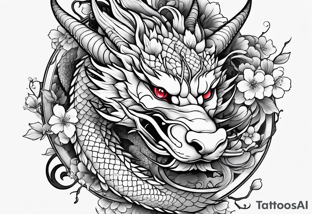Japanese dragon, cherry blossoms, full sleeve tattoo idea