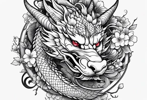 Japanese dragon, cherry blossoms, full sleeve tattoo idea