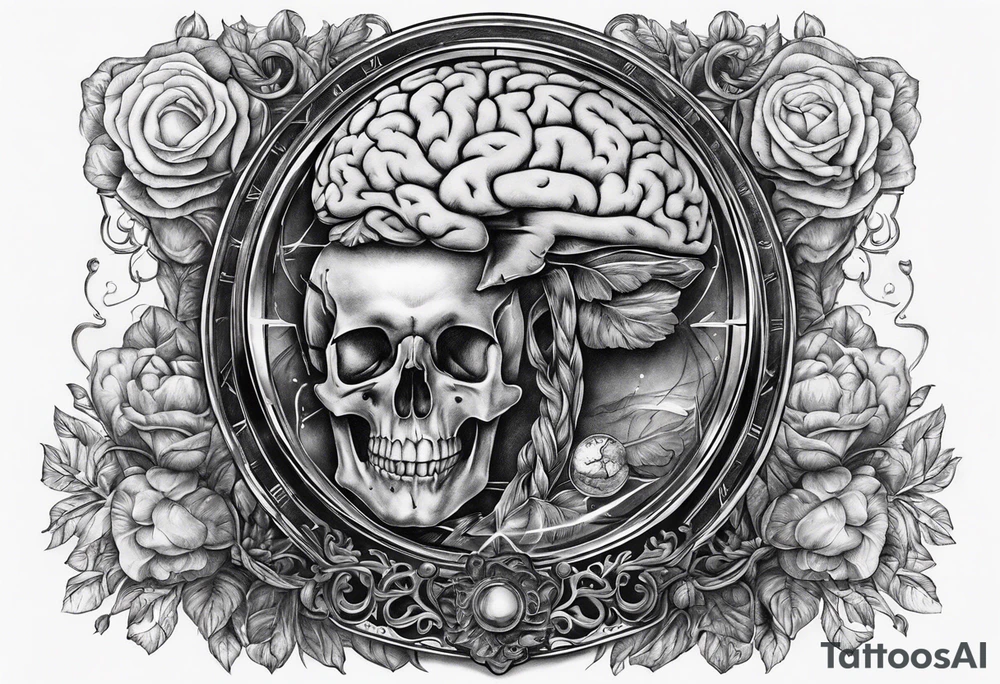 Human anatomical brain inside hourglass tattoo idea