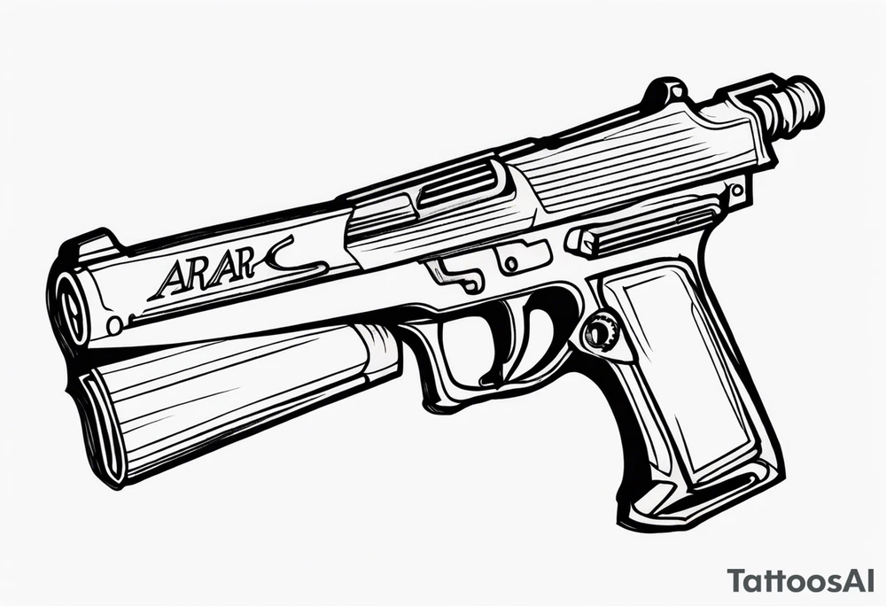 The letters AR with a pistol on each side tattoo idea